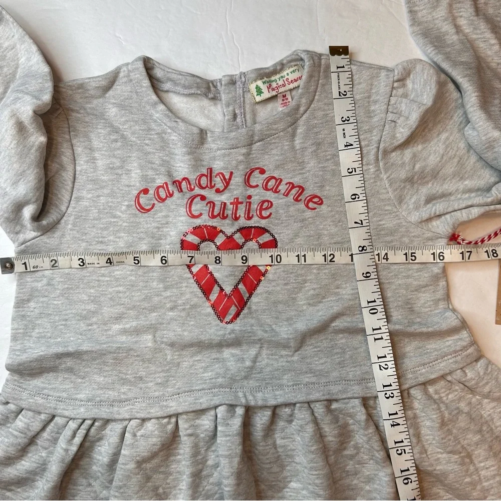 NWT Magical Season Christmas Candy Cane Cutie Gray Girl’s Dress. Size M.